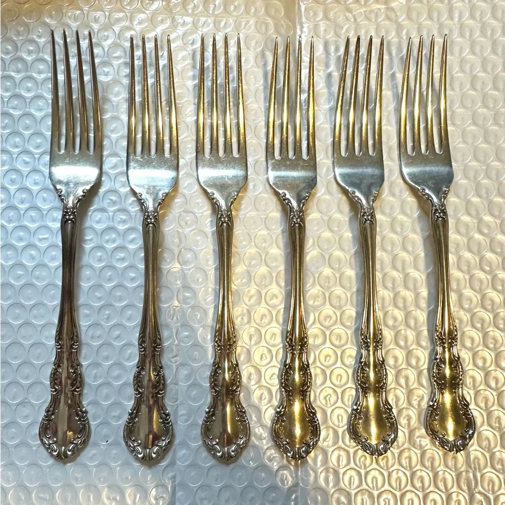 6 Wallace Sterling Silver Forks 7 1/8” Old Atlanta 268 Grams‎